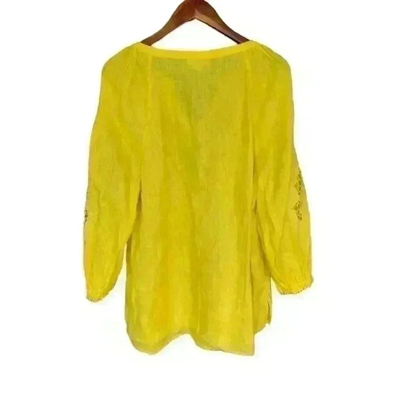 NWOT Charter Club Yellow Linen Embroidered Peasant Top - Picture 3 of 7
